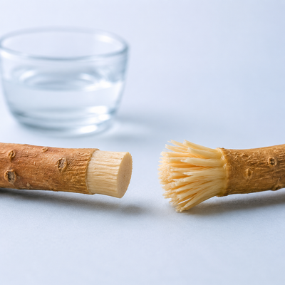 Softening the miswak tip by chewing