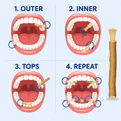 Diagram showing how the miswak bristle tip forms